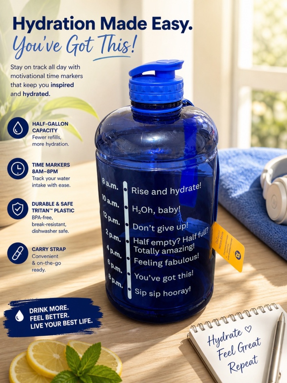 Rare WW Half Gallon Water Bottle Blue Motivational Time Marker BPA Free